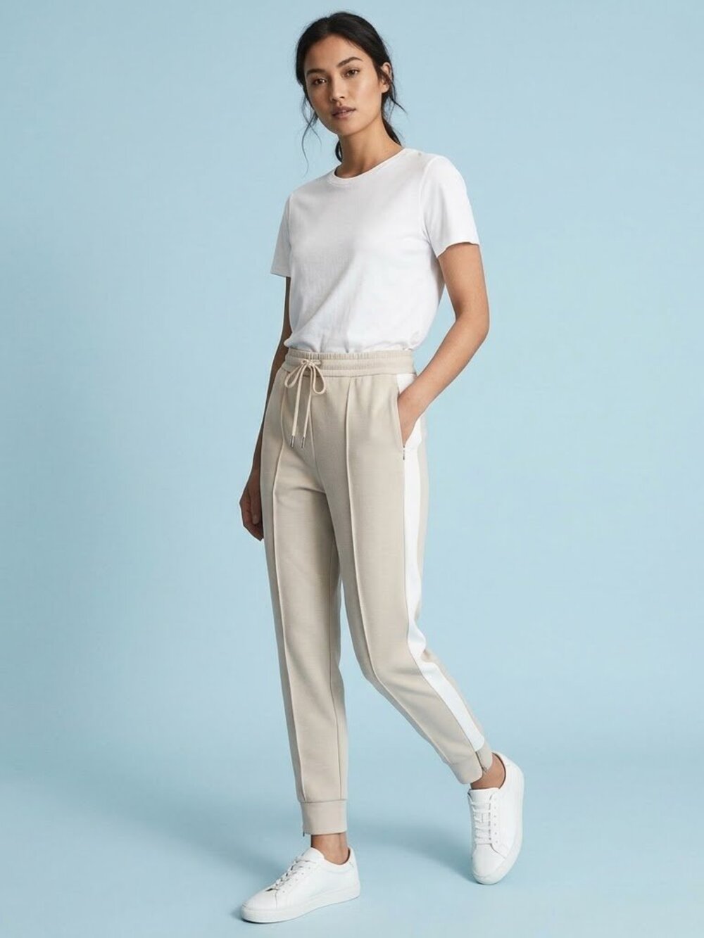 Reiss Beige Track Joggers with White Side Stripes Women’s Size L